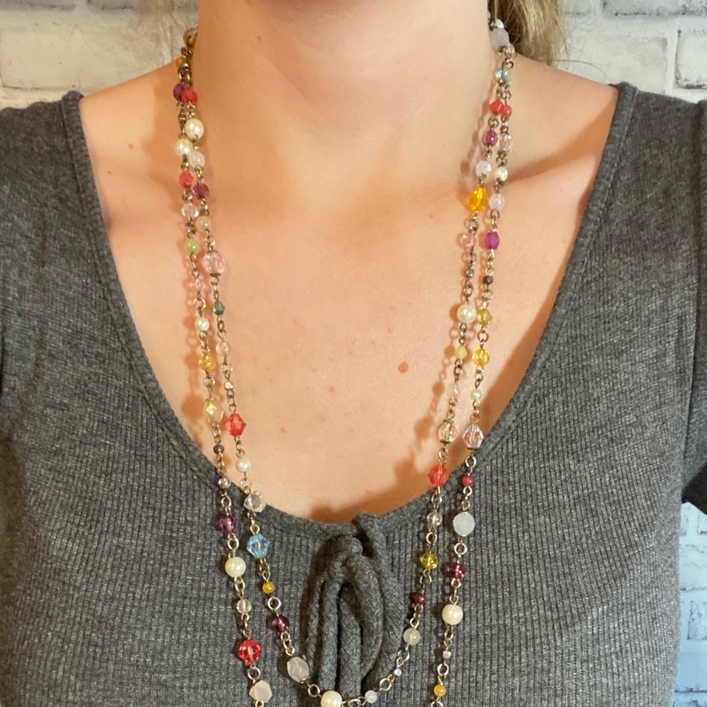 Multi-Color Stone Long Necklace